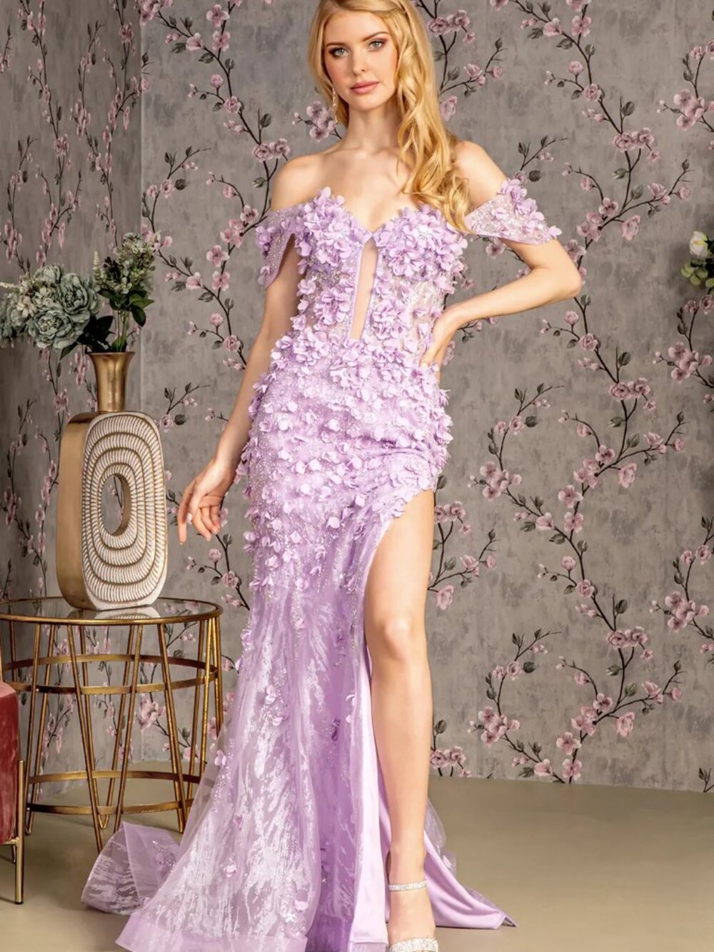 NEW LILAC Sequin & Mesh Prom Gown Floor Length Formal Elegant GL3409